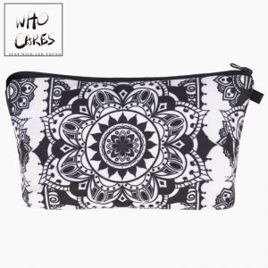 Cosmetic Organizer Bag Black and White 3D Printed Floral Mandala