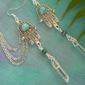 Zen ear cuff SET quartz ear cuff Hamsa ear cuff fatima turquoise in belly dancer tribal yoga fusion indie gypsy hippie morrocan boho